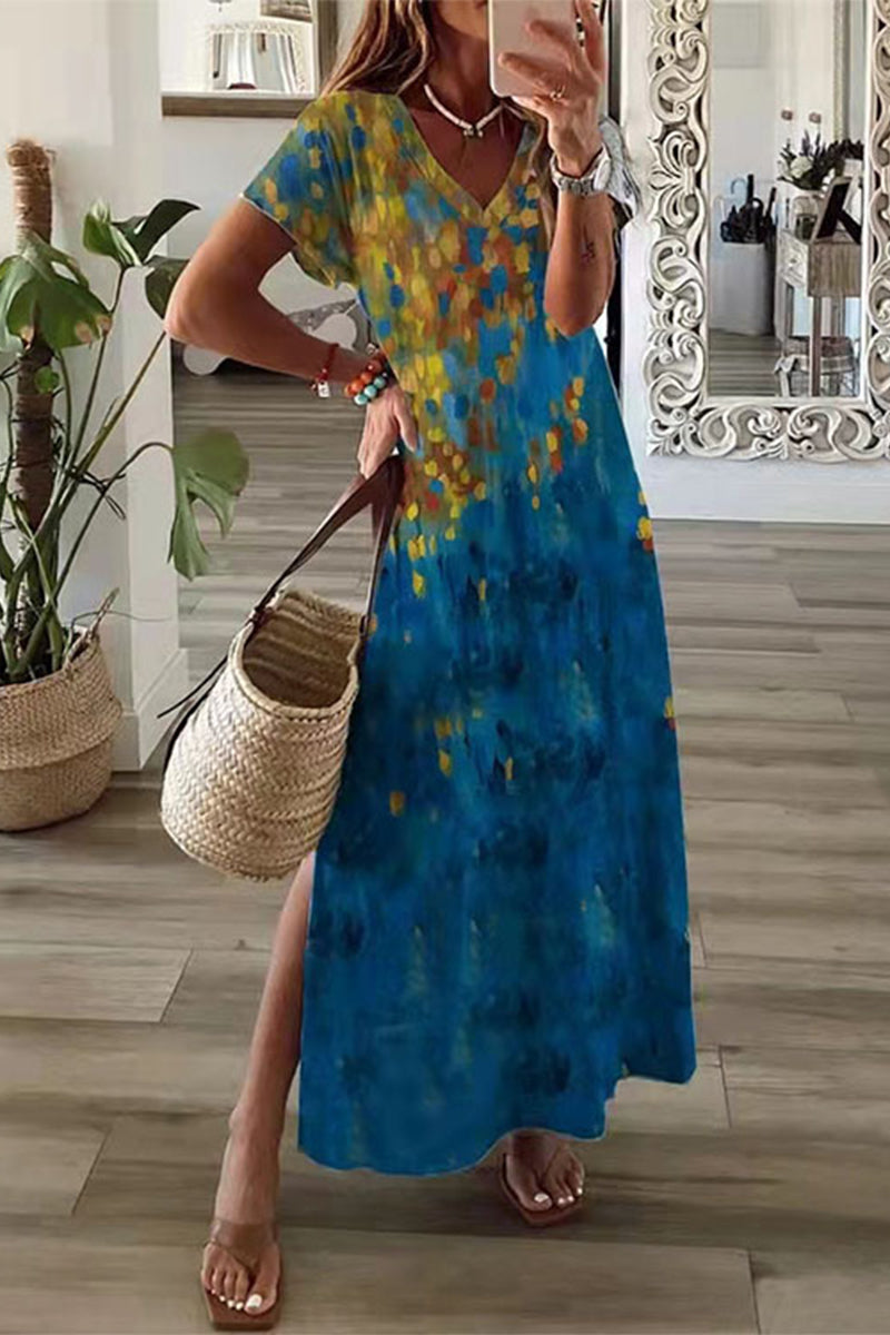 Valenzora | Casual Mixed Print Patchwork Overseas Printed Dress Short Sleeve Dress