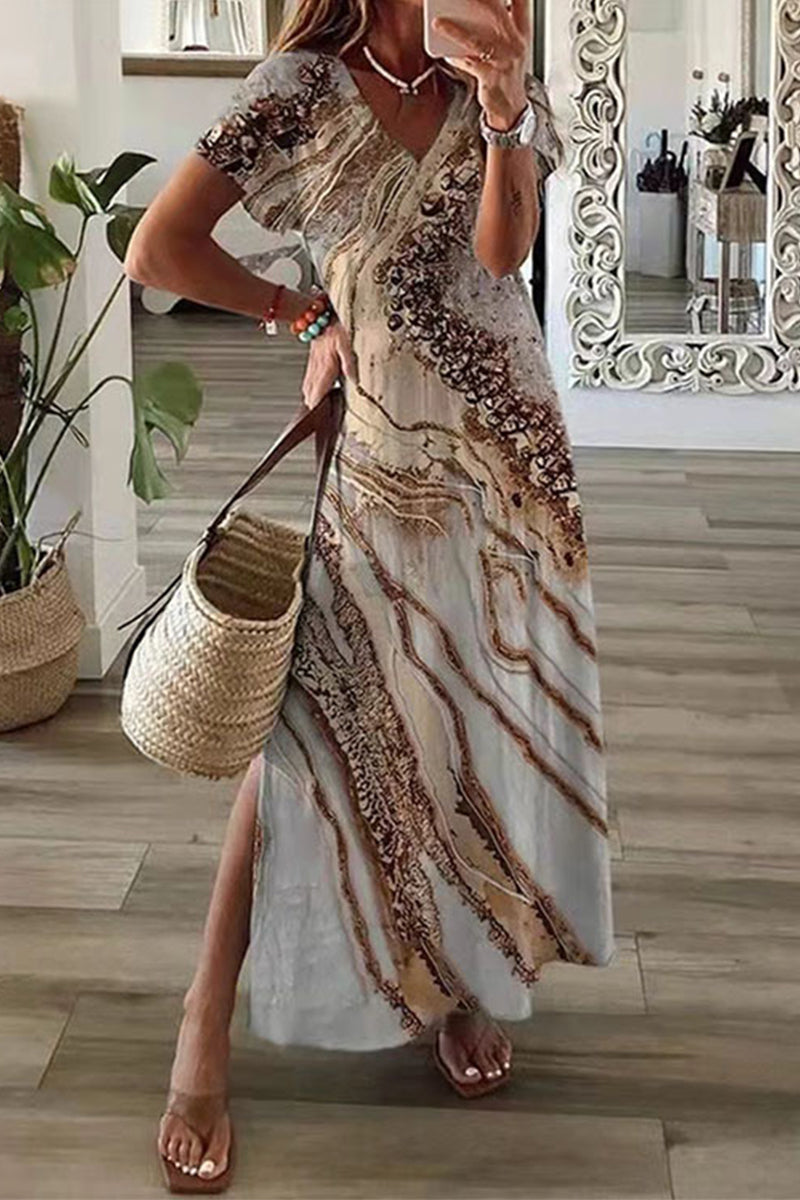 Valenzora | Casual Mixed Print Patchwork Overseas Printed Dress Short Sleeve Dress