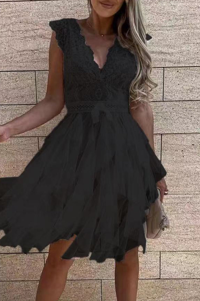 Valenzora | Sweet Elegant Firm Mesh V-Neck Irregular Dress Dresses