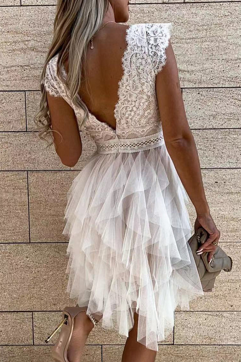 Valenzora | Sweet Elegant Firm Mesh V-Neck Irregular Dress Dresses