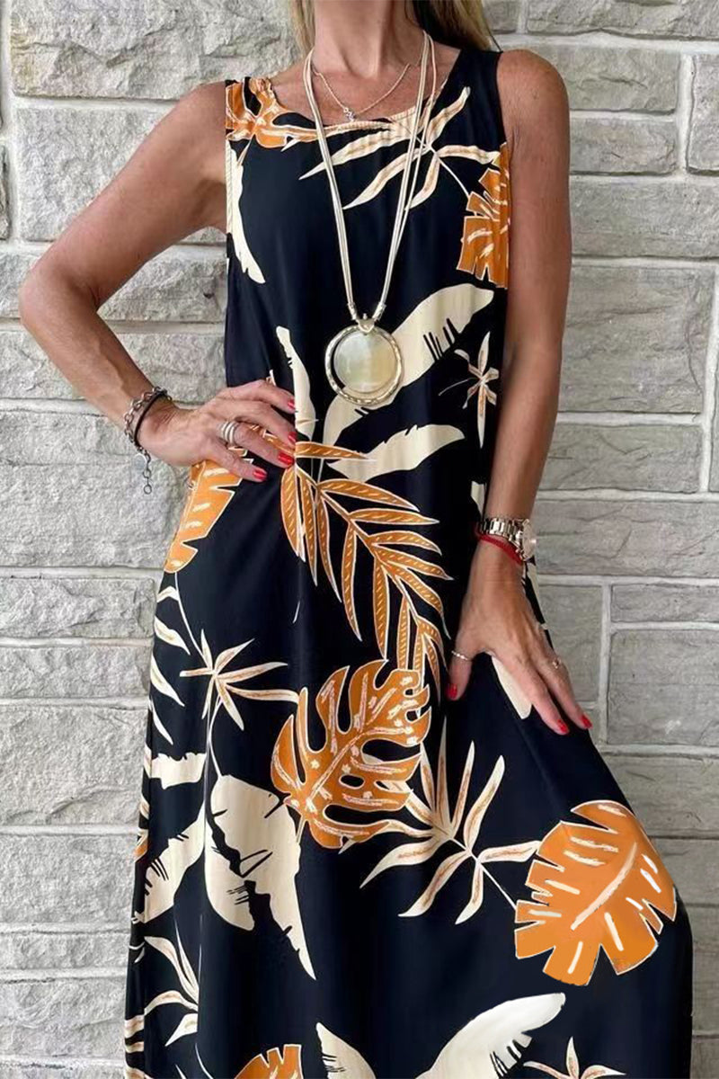 Valenzora | Casual Holiday Floral O-Neck Printed Dress Dresses