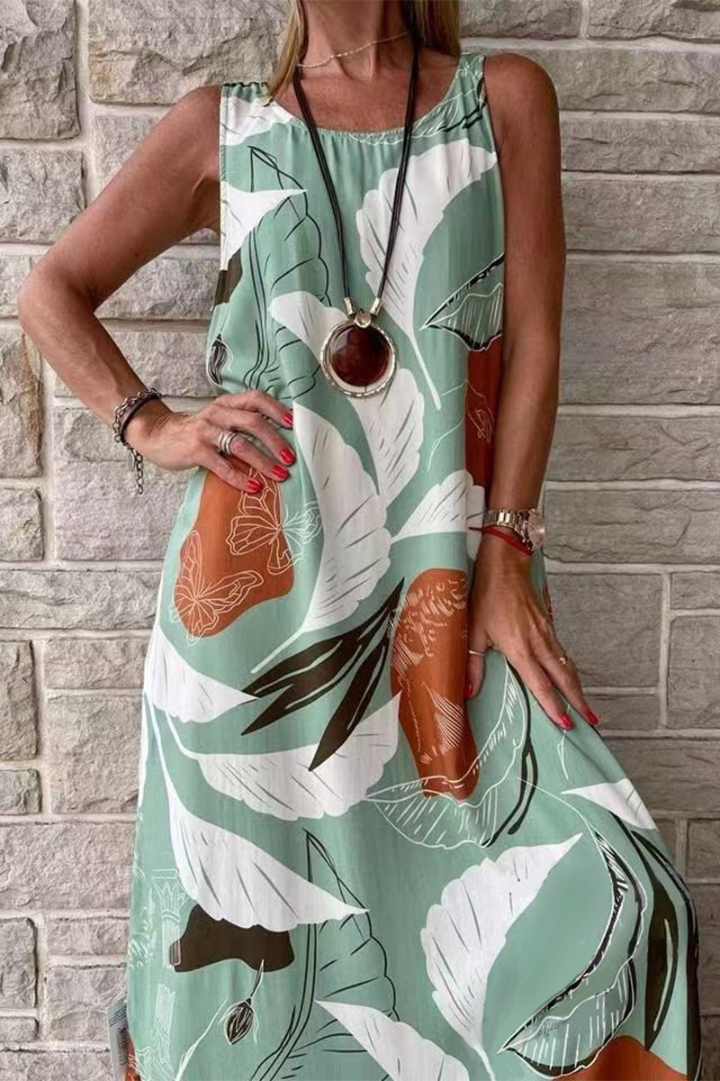 Valenzora | Casual Holiday Floral O-Neck Printed Dress Dresses