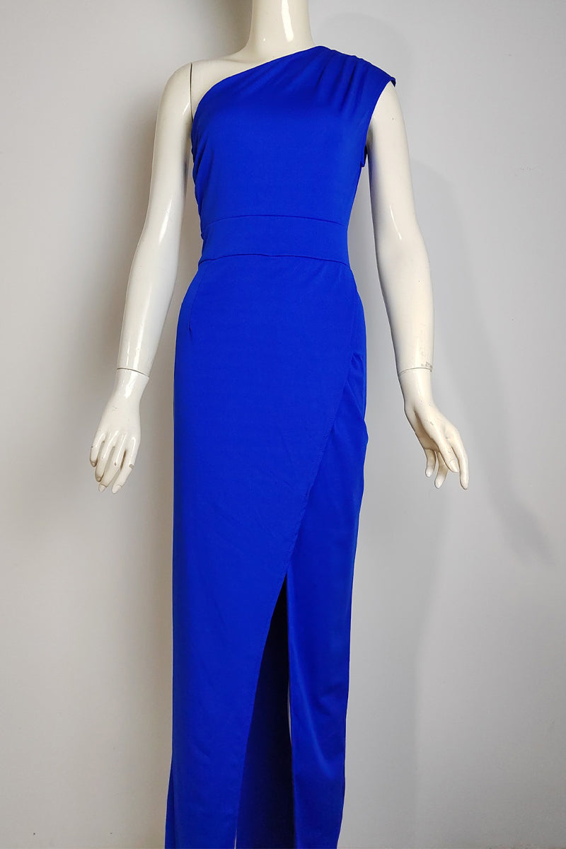 Valenzora | Elegant Formal Solid Color Slit Asymmetrical Slanted Collar Evening Dress Dresses - 8 Colors