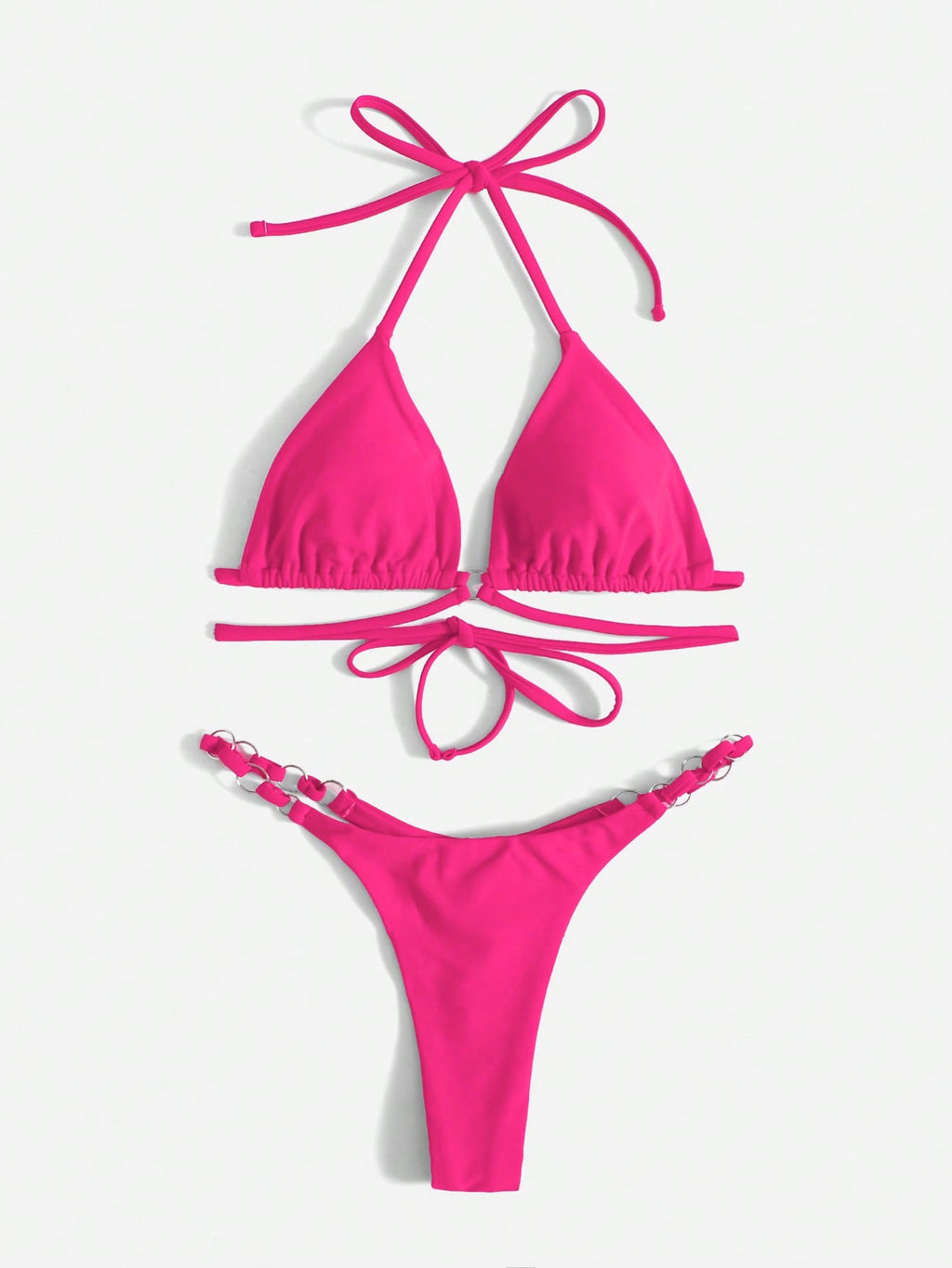 Valenzora | Red Halter Triangle Bikini with Ring Detail for Women
