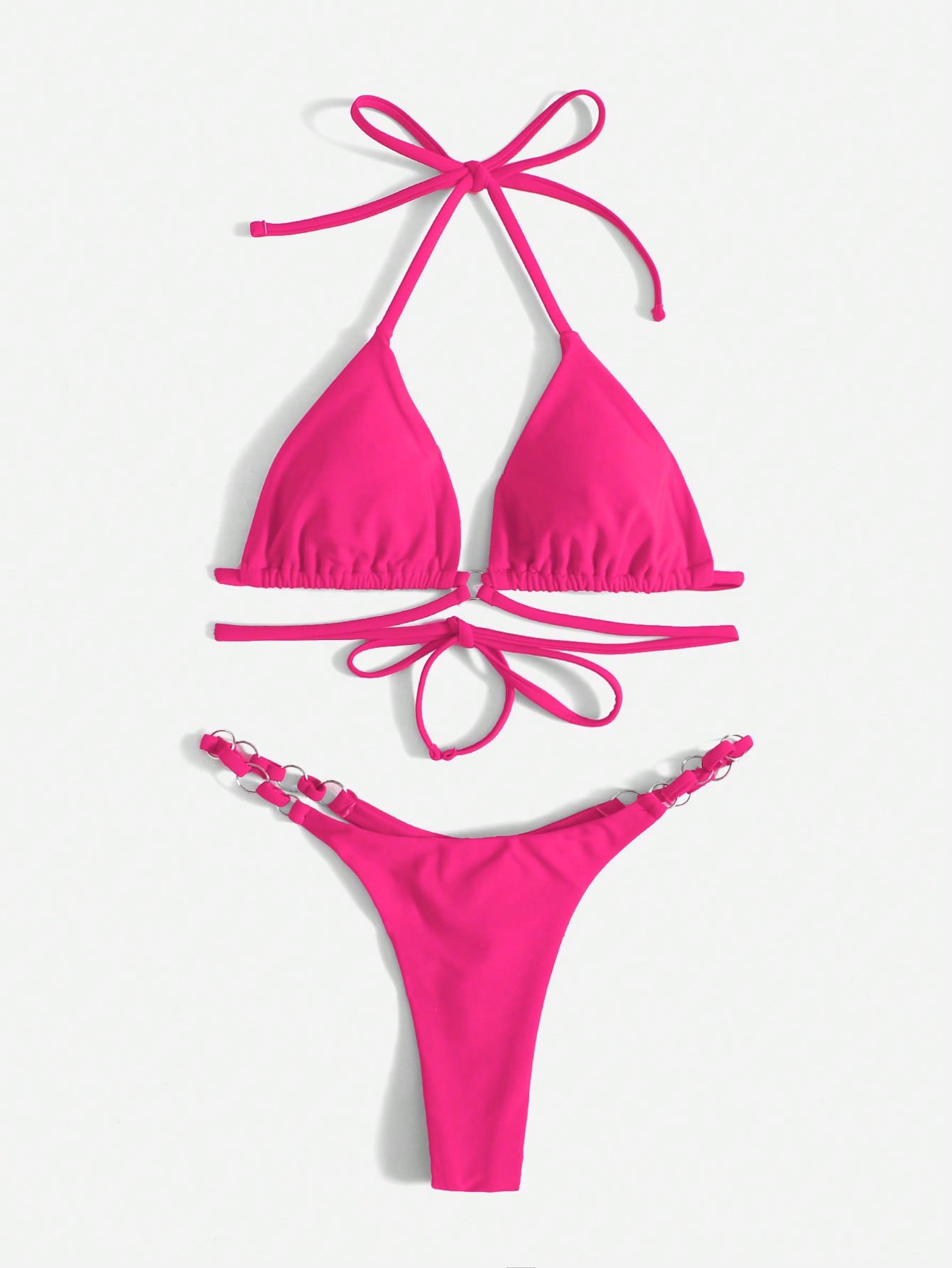 Valenzora | Red Halter Triangle Bikini with Ring Detail for Women