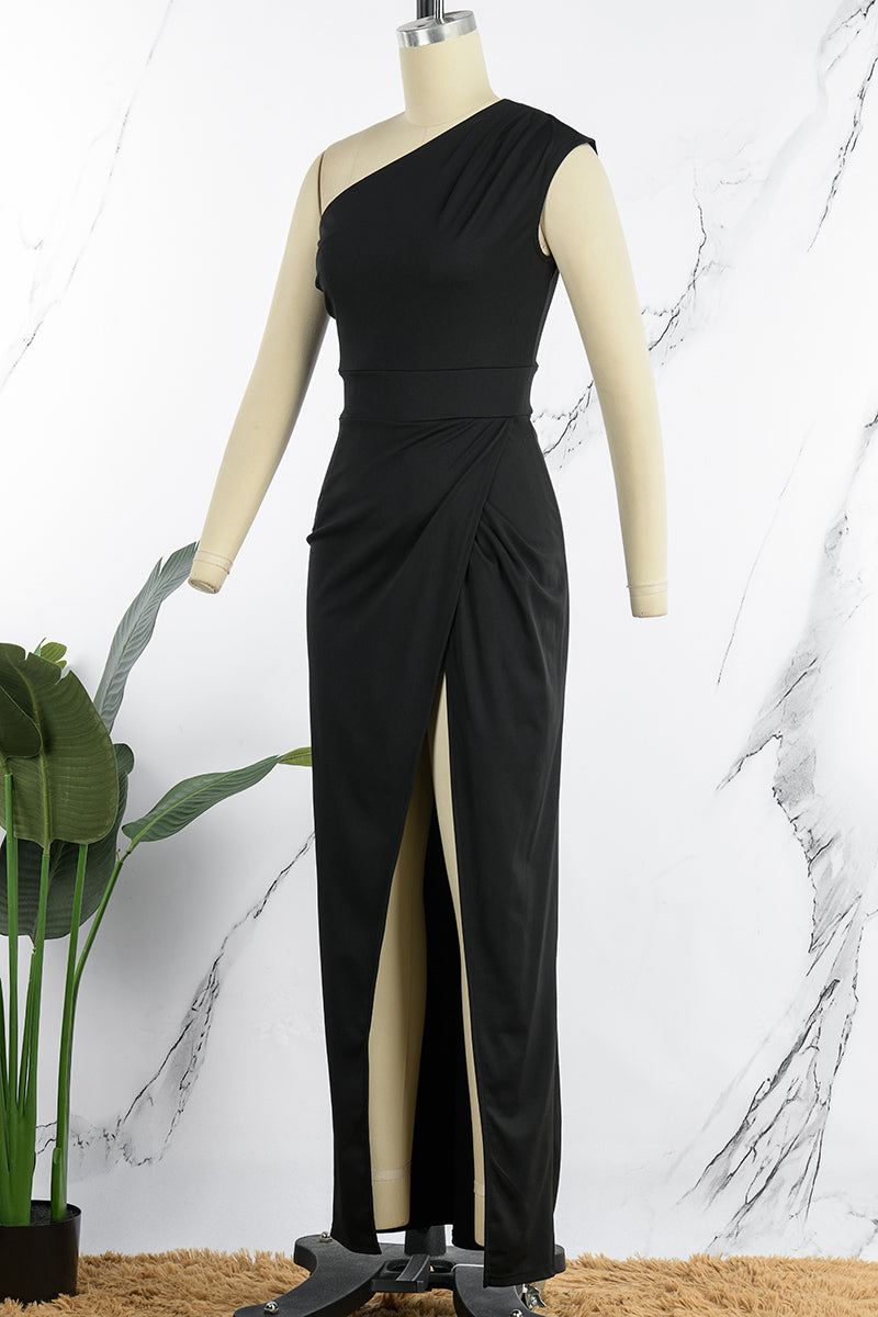 Valenzora | Elegant Formal Solid Color Slit Asymmetrical Slanted Collar Evening Dress Dresses - 8 Colors