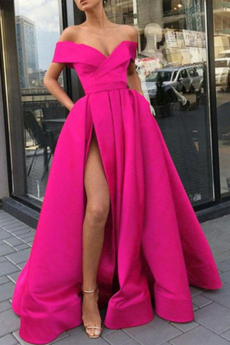 Valenzora | Elegant Formal Solid Color Slit V-Neck Evening Dress Dresses - 12 Colors