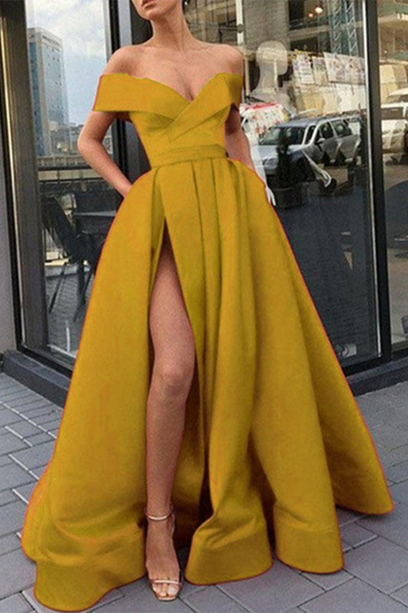 Valenzora | Elegant Formal Solid Color Slit V-Neck Evening Dress Dresses - 12 Colors