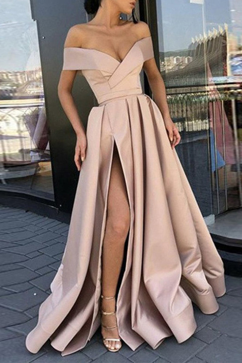 Valenzora | Elegant Formal Solid Color Slit V-Neck Evening Dress Dresses - 12 Colors