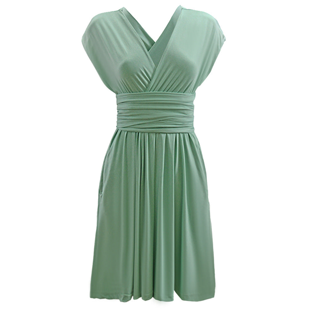 Women's wrap dress with elegant ruching and deep V-neck, size