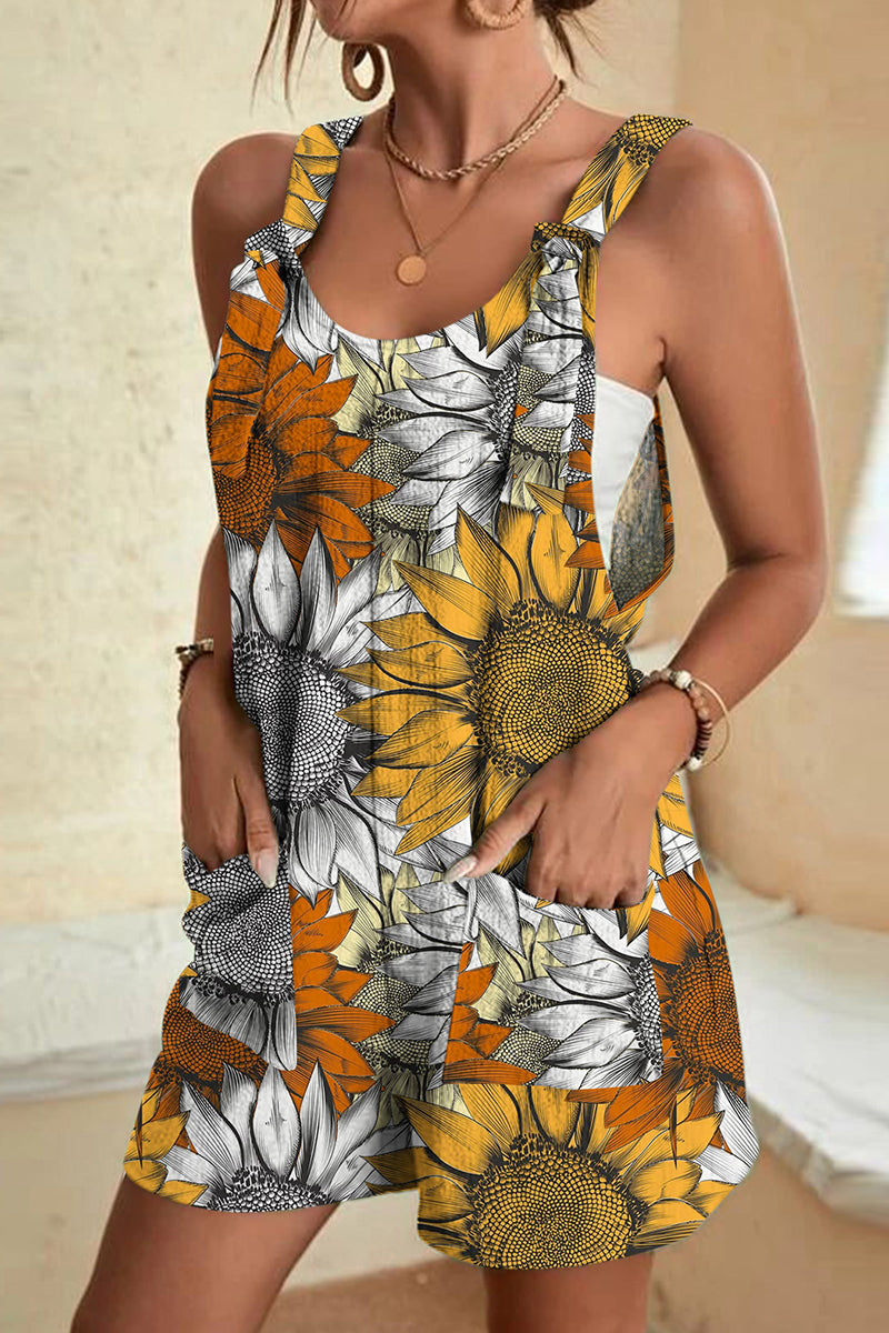 Valenzora | Casual Print Patchwork Bag U-Neck Loose Jumpsuits - 10 Colors