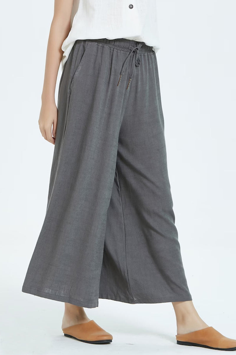 Valenzora | Casual Simplicity Solid Color Make Older People Look Loose High Waist Wide Leg Solid Color Bottoms