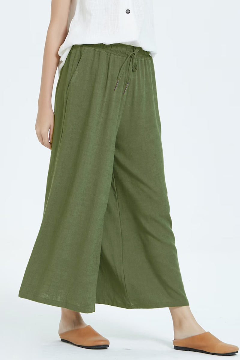Valenzora | Casual Simplicity Solid Color Make Older People Look Loose High Waist Wide Leg Solid Color Bottoms