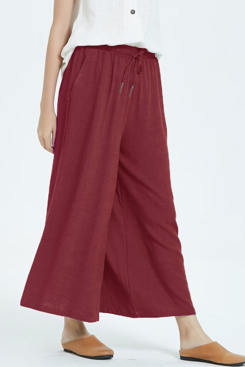 Valenzora | Casual Simplicity Solid Color Make Older People Look Loose High Waist Wide Leg Solid Color Bottoms