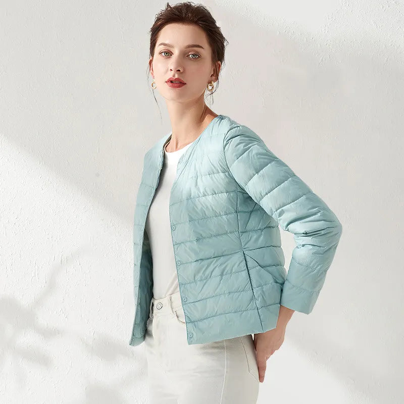 Valenzora | Lightweight, collarless, slimming down jacket for women