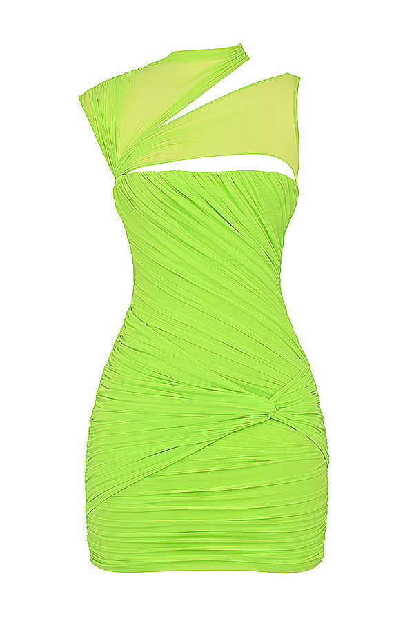 Valenzora | Neon green mini dress with pleats