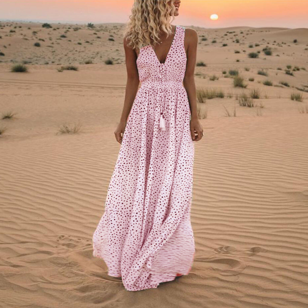 Valenzora | Böhmisches Patchwork-Kleid mit V-Ausschnitt und A-Linie in Tupfen