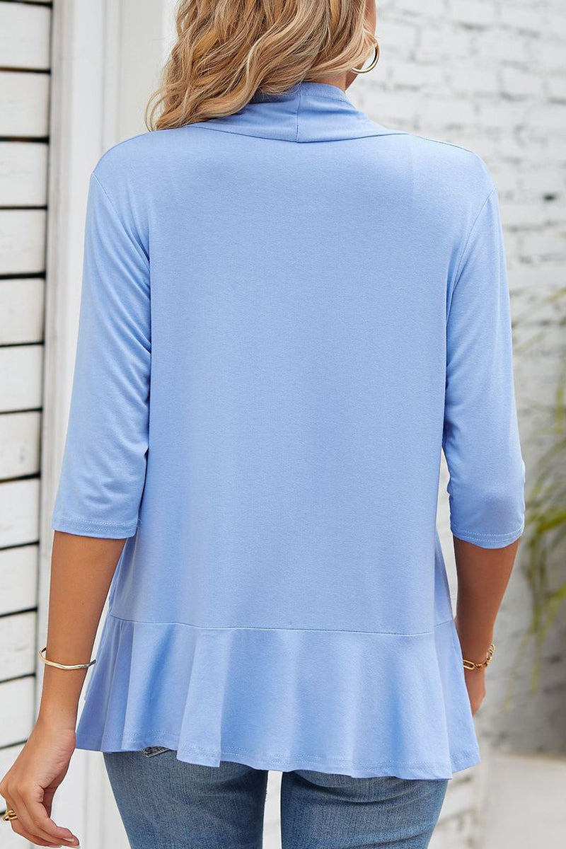 Valenzora | Daily Simplicity Solid Flounce V-Neck Outerwear