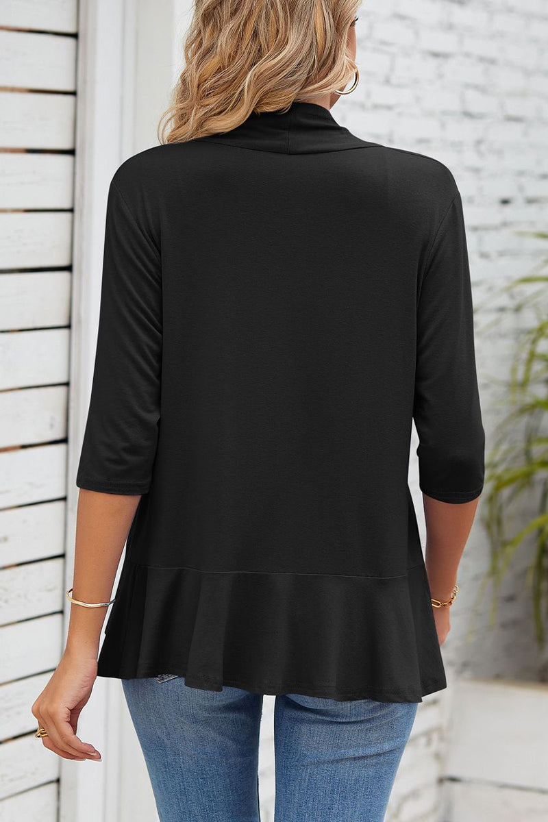Valenzora | Daily Simplicity Solid Flounce V-Neck Outerwear