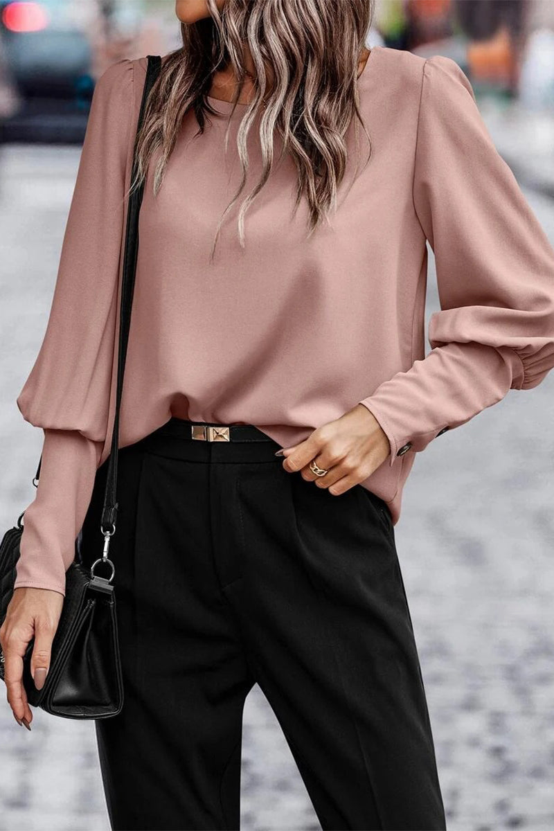 Pamela™ - Elegant solid button O-neck tops