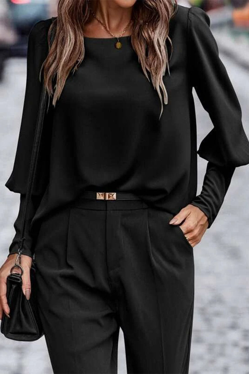 Pamela™ - Elegant solid button O-neck tops