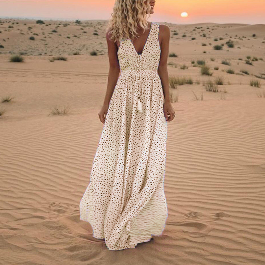 Valenzora | Böhmisches Patchwork-Kleid mit V-Ausschnitt und A-Linie in Tupfen