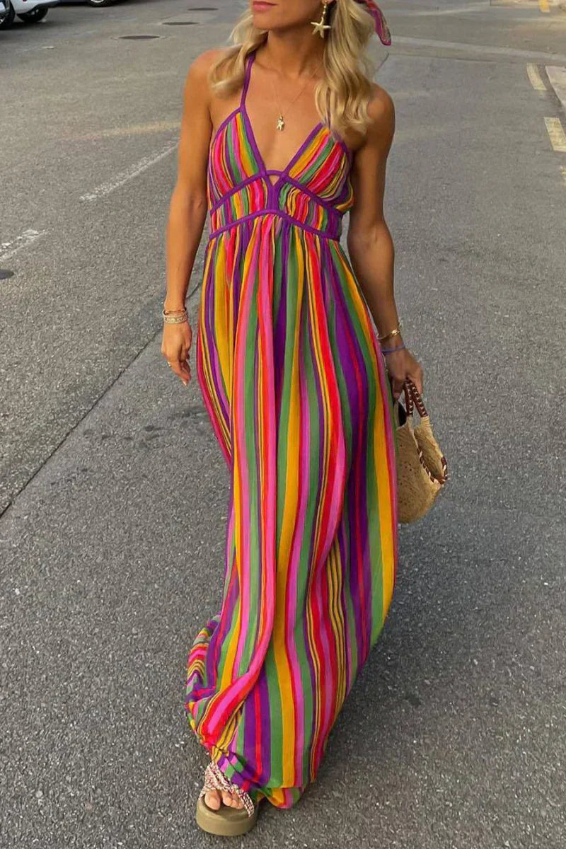 Valenzora | V-neck dress with contrasting stripes for the holidays