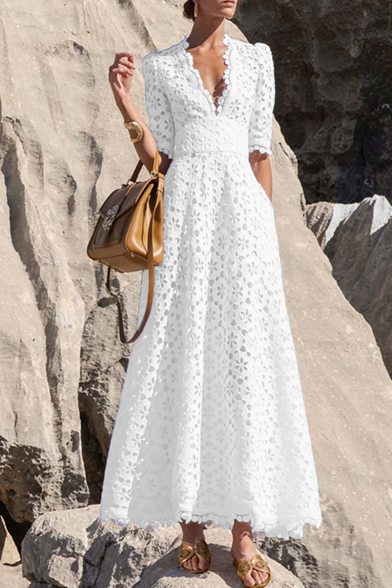 Valenzora | Elegantes, einfarbiges Kleid mit V-Ausschnitt, figurbetontem Rock und kurzen Ärmeln