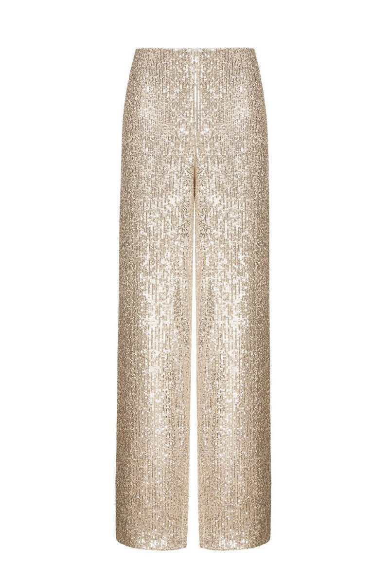 Valenzora | Casual Solid Color Sequin Loose Straight Solid Color Trousers