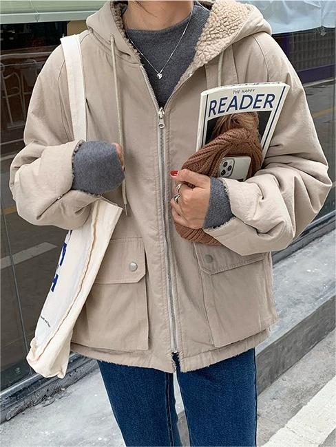 Valenzora | Solid Color Reversible Jacket with Hood and Zipper