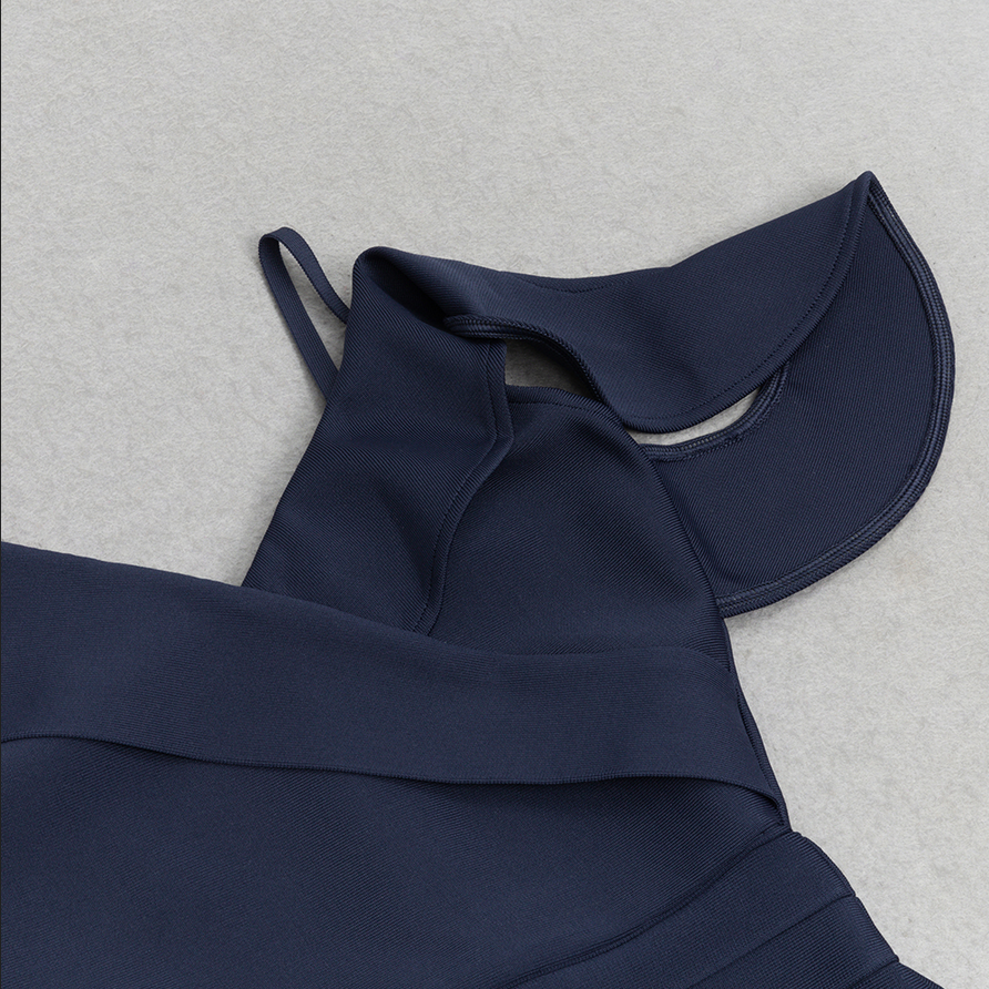 Midi dress with fold-over waistband | Blue