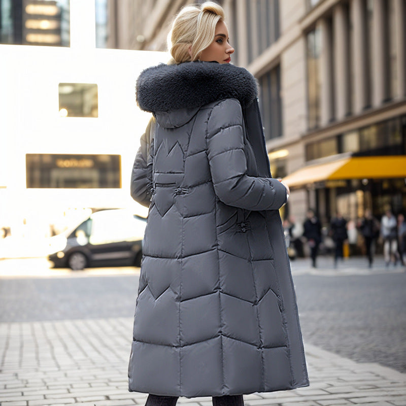 Valenzora | Elegant tailored over-the-knee cotton coat with fur collar