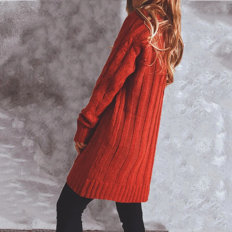 Valenzora | Damen-Wollstrickjacke mit Zopfmuster und Holzknöpfen, lockere Passform