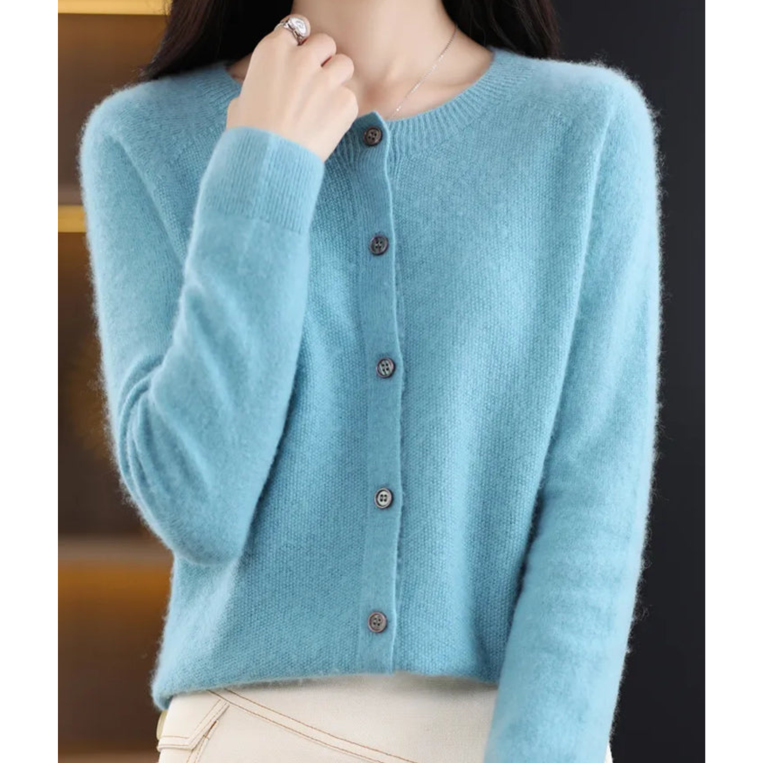 Valenzora | Damen O-Neck Cardigan aus 100 % reiner Merinowolle, Kaschmirpullover
