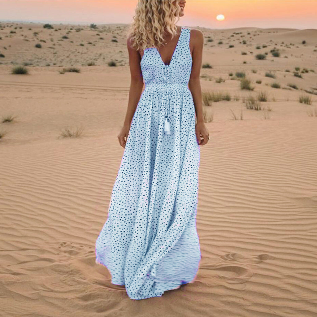 Valenzora | Böhmisches Patchwork-Kleid mit V-Ausschnitt und A-Linie in Tupfen