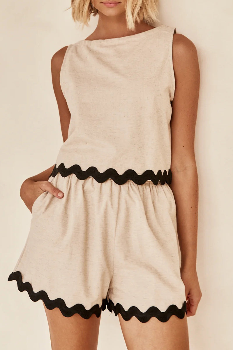 Valenzora | Casual simplicity, color block, bag, contrast, O-neck, sleeveless, two-piece