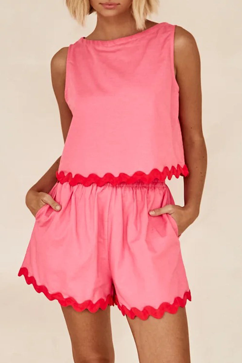Valenzora | Casual simplicity, color block, bag, contrast, O-neck, sleeveless, two-piece
