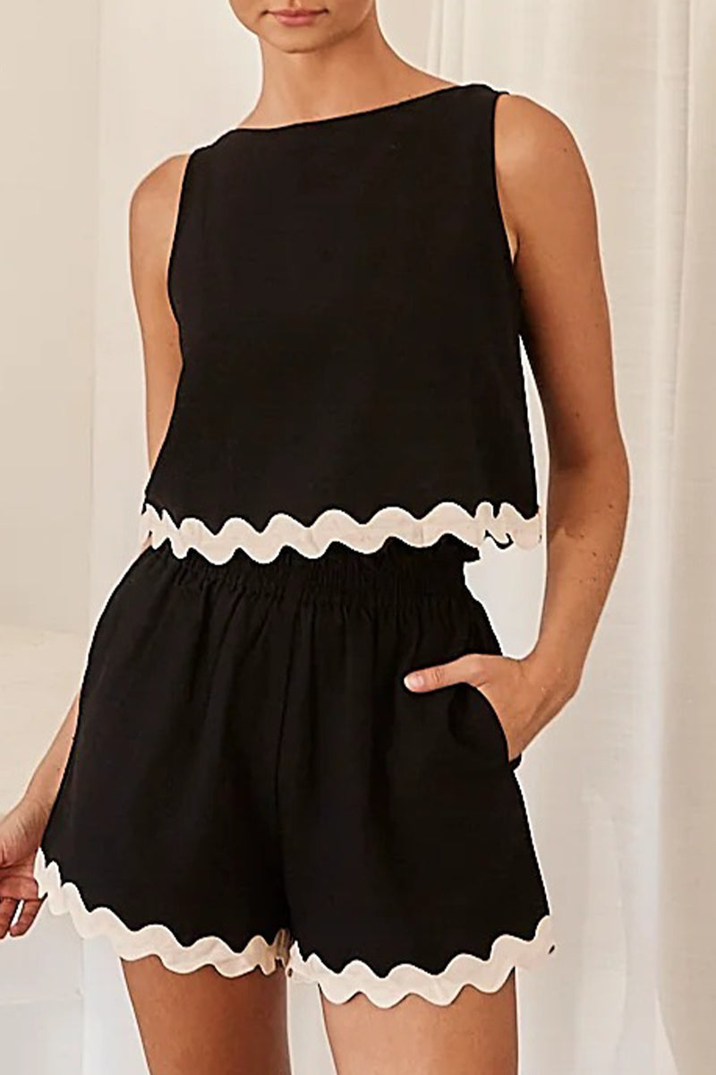 Valenzora | Casual simplicity, color block, bag, contrast, O-neck, sleeveless, two-piece