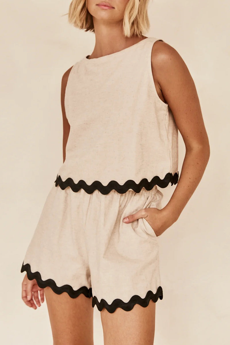 Valenzora | Casual simplicity, color block, bag, contrast, O-neck, sleeveless, two-piece