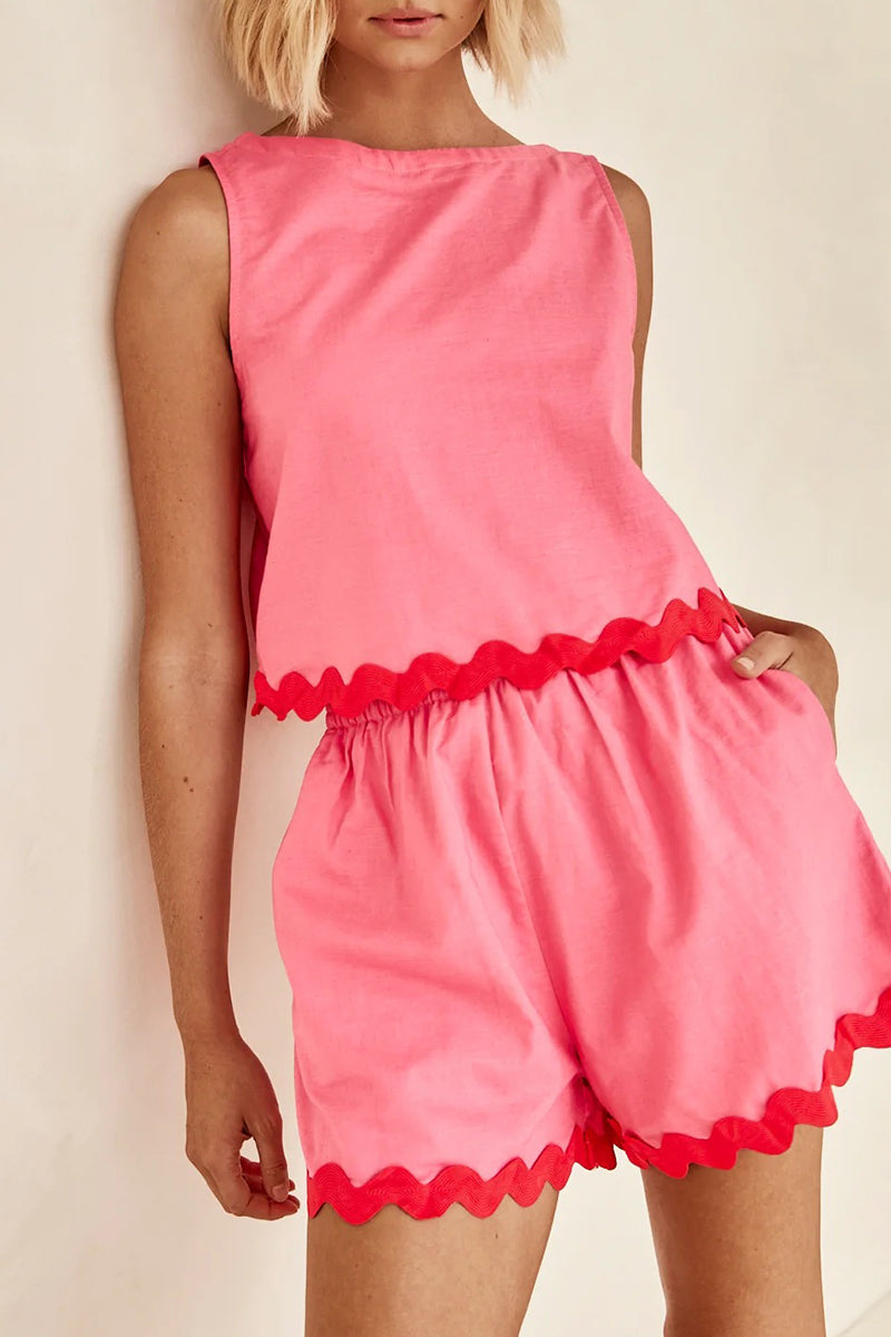 Valenzora | Casual simplicity, color block, bag, contrast, O-neck, sleeveless, two-piece