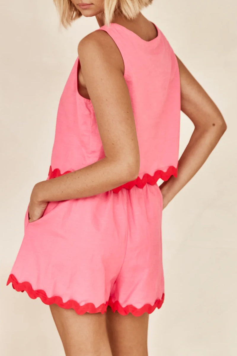 Valenzora | Casual simplicity, color block, bag, contrast, O-neck, sleeveless, two-piece
