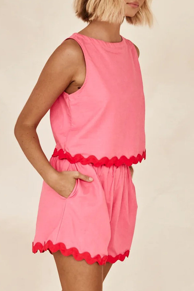 Valenzora | Casual simplicity, color block, bag, contrast, O-neck, sleeveless, two-piece
