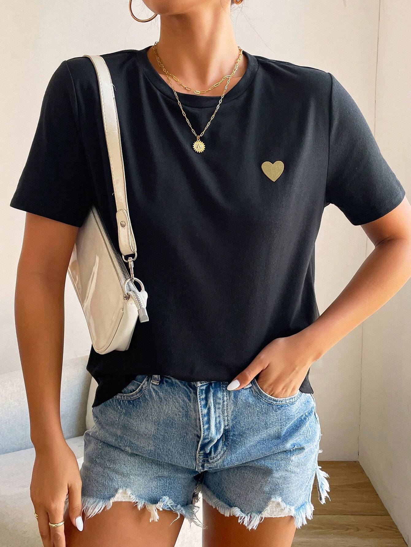 Valenzora | Women's T-Shirt with Heart Detail: Minimalist, Casual & Versatile