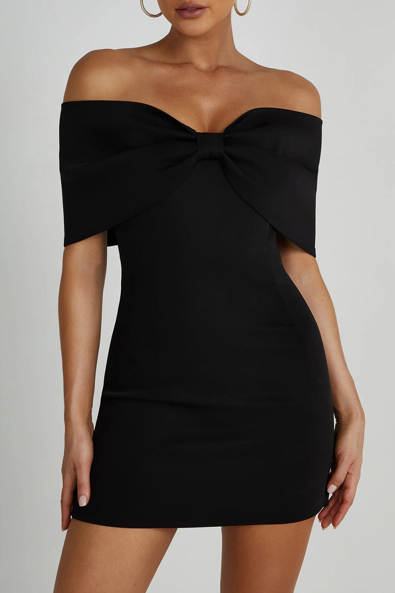 Valenzora | Sexy Celebrities Uni with Bow Off the Shoulder Wrap Skirt Dresses