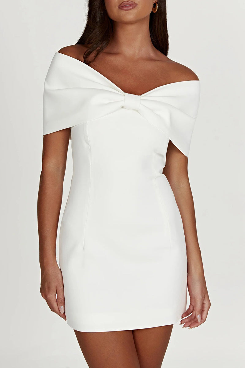 Valenzora | Sexy Celebrities Uni with Bow Off the Shoulder Wrap Skirt Dresses