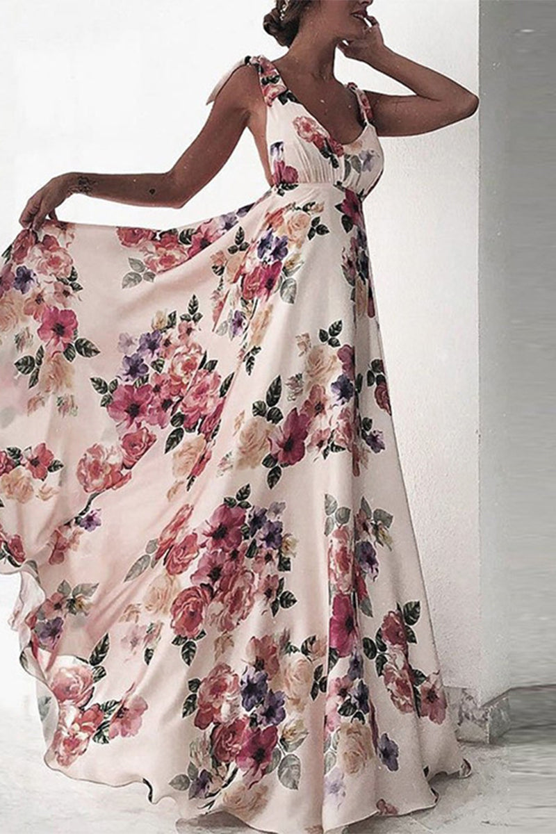 Valenzora | Elegantes, rückenfreies V-Ausschnitt-Kleid mit Blumenprint
