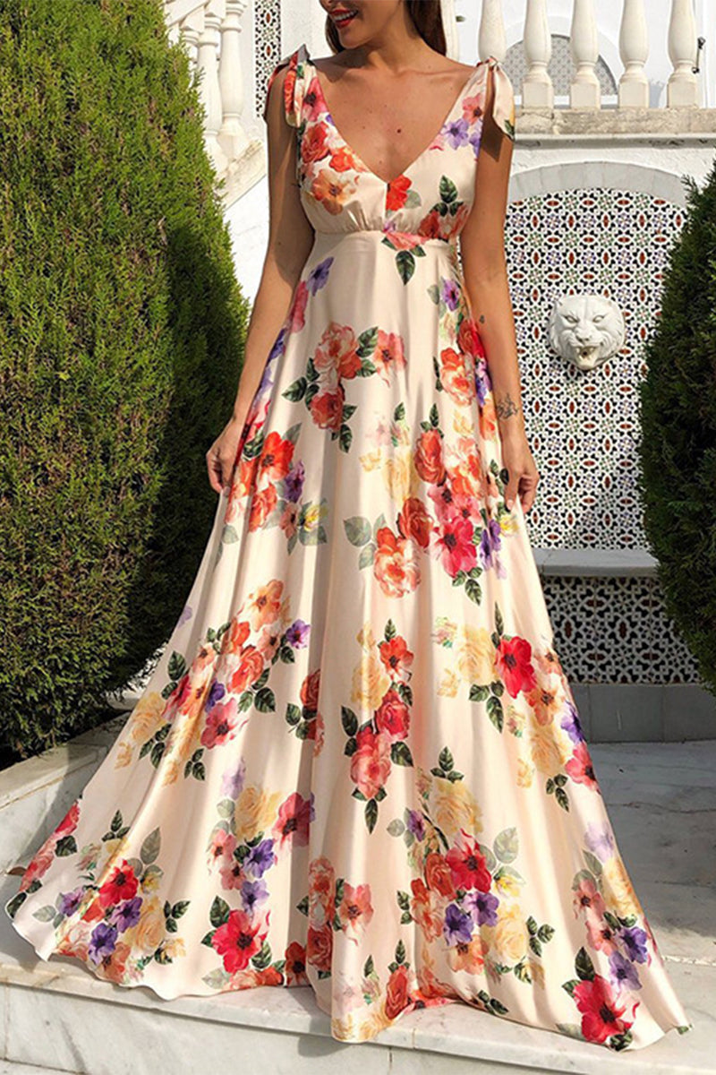Valenzora | Elegantes, rückenfreies V-Ausschnitt-Kleid mit Blumenprint