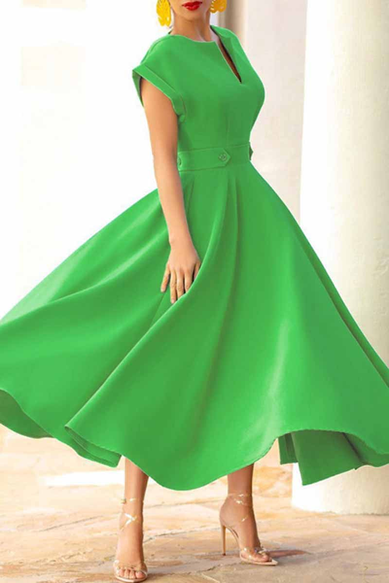 Valenzora | Casual solid color patchwork V-neck short-sleeved dresses