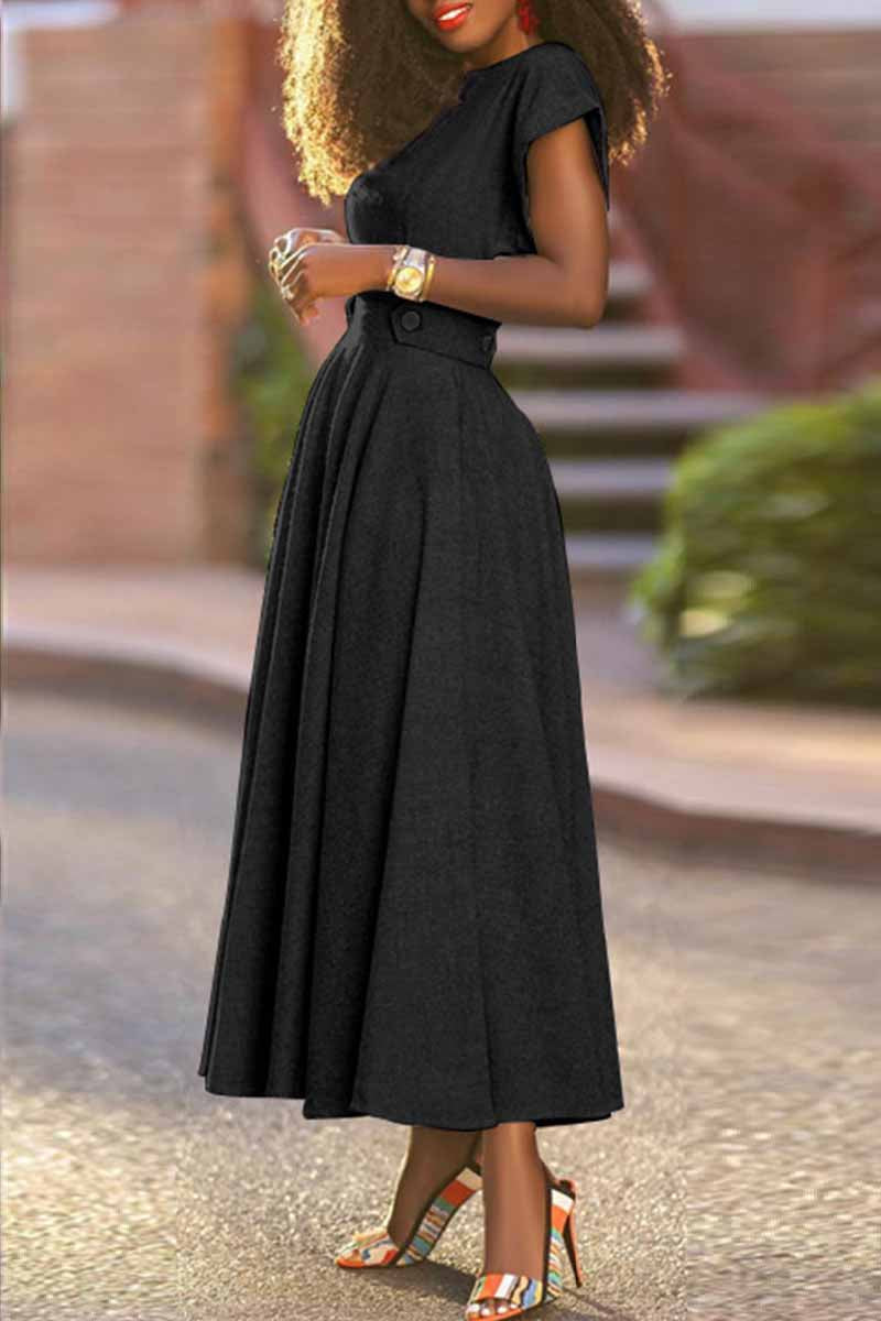 Valenzora | Casual solid color patchwork V-neck short-sleeved dresses