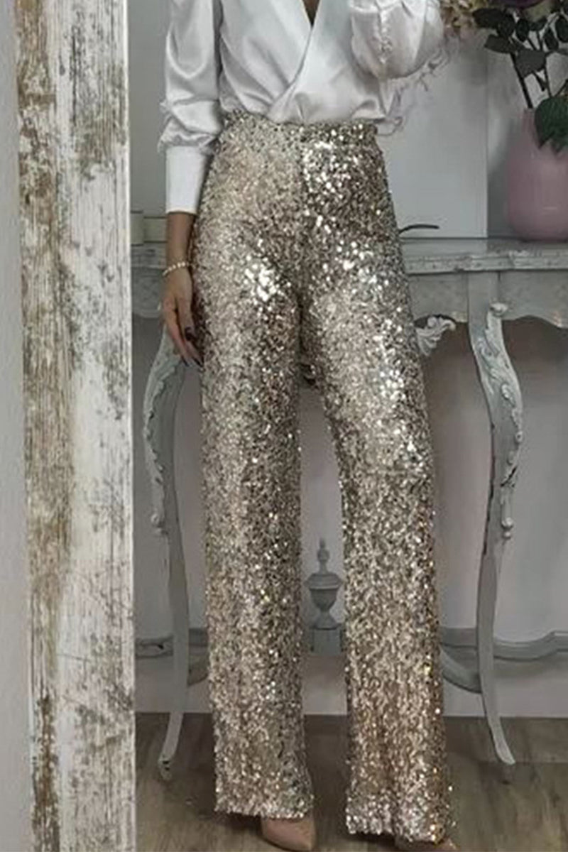 Valenzora | Straight High-Waisted Sequin Trousers for Women